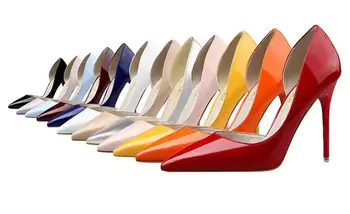 

2020 spring and autumn new wild nude patent leather side empty pointed girl high heels shallow mouth fine heel sexy single shoes