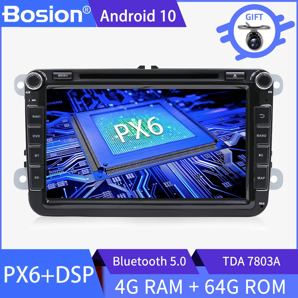 Автомагнитола Bosion PX6 мультимедийная стерео-система на Android 10 с DVD GPS Wi-Fi 4 Гб ОЗУ 64