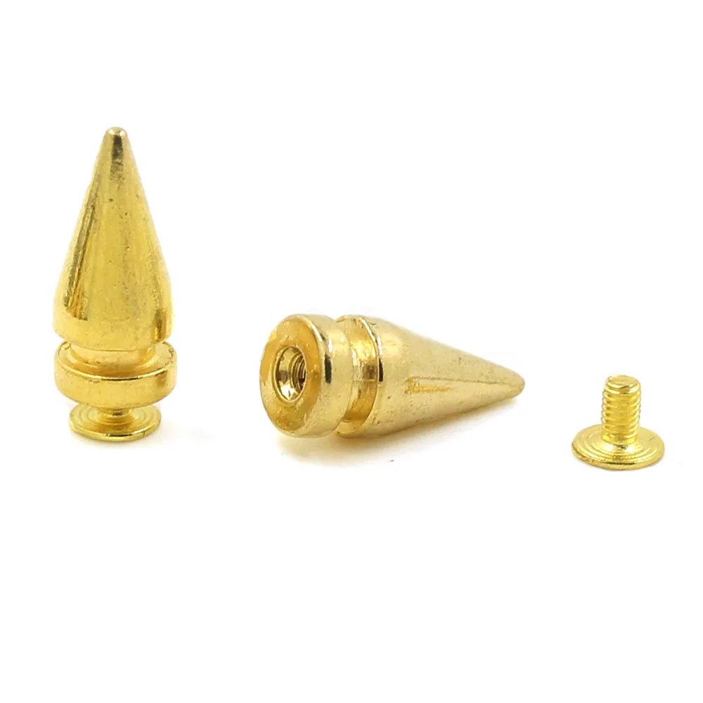 50Pcs Sliver Gold Spikes And Studs For Punk Rock Leather DIY Conical Metal Stud Screwback Nailheads Rivets For Shoes Clothes Bag - Цвет: Gold