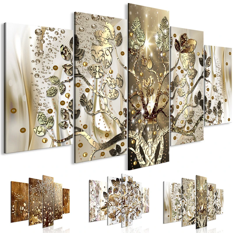 5 рыб желтое Королевское дерево холст картина счастье плакаты Падающие листья и HD