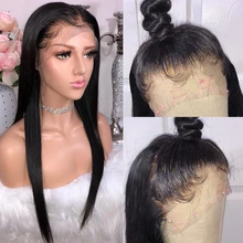 360 парики из натуральных волос на кружевной основе для черных женщин, длинные прямые волосы, парик из 150% натуральных бразильских волос Remy с детскими волосами