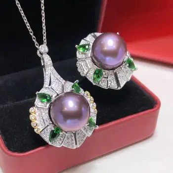 

D114 Fine Jewelry 925 Sterling Silver Natural Fresh Water Purple Pearls 12-13 Female's Jewelry Sets for Women FIne Jewelry Sets