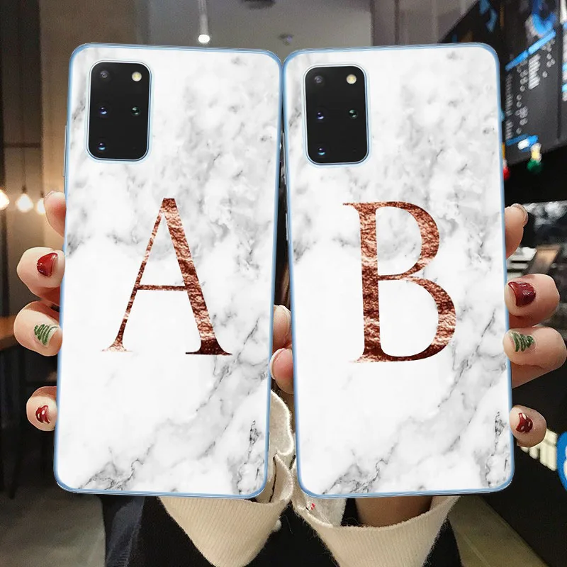 Мягкий чехол для Samsung S8 S9 S10 S20 Ultra Plus S10E из ТПУ с надписью монограмма A B C D белый