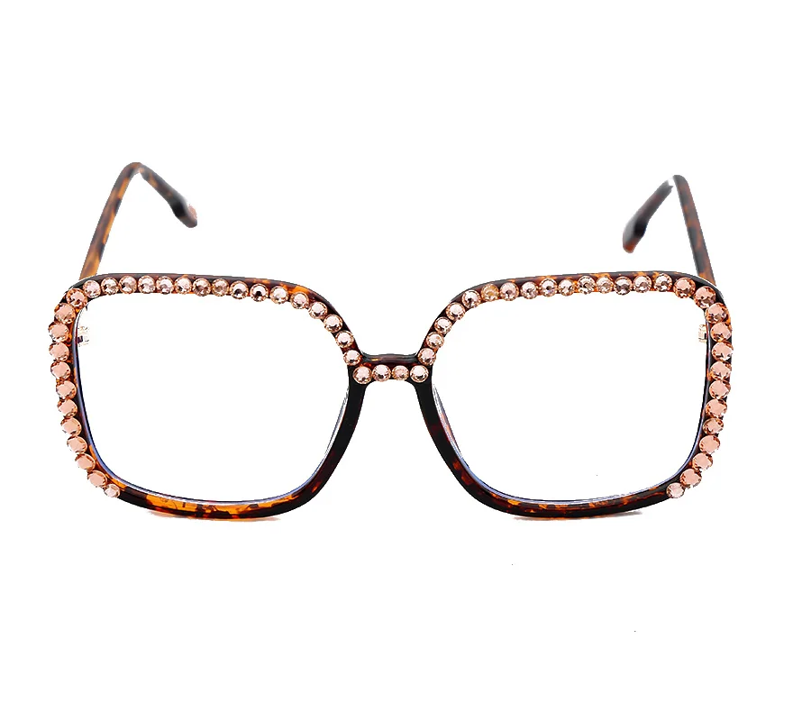 Винтажная кристальная квадратная рамка для очков для женщин модные очки Роскошные со стразами прозрачные линзы очки oculos de sol feminino - Цвет оправы: 3 Leopard