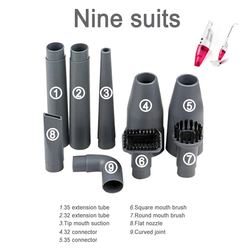 red 9pcs Ручной пылесос для использования, портативный небольшой Настольный пылесос, домашний Толкатель для влажной и сухой эксплуатации, мощная вилка стандарта ЕС/США - Цвет: red 9pcs