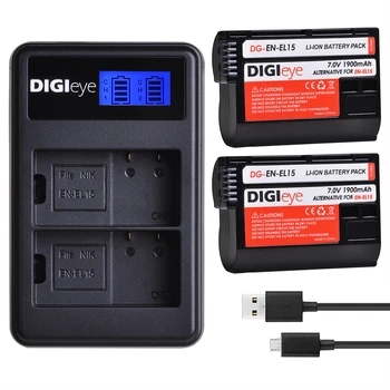 

2Pcs EN-EL15 EN-EL15A Battery + LCD Dual Charger for Nikon D600 D610 D750 D800 D810 D850 D7000 D7100 D7200 1 v1