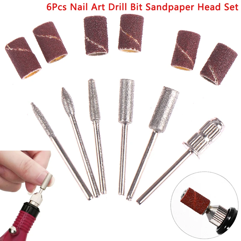 

6Pcs Replace Sandpaper Head Set with Case Gel Polish Tips Grinding Polishing Shaping Machine Rotary Tool Kits Nail Art Drill Bit