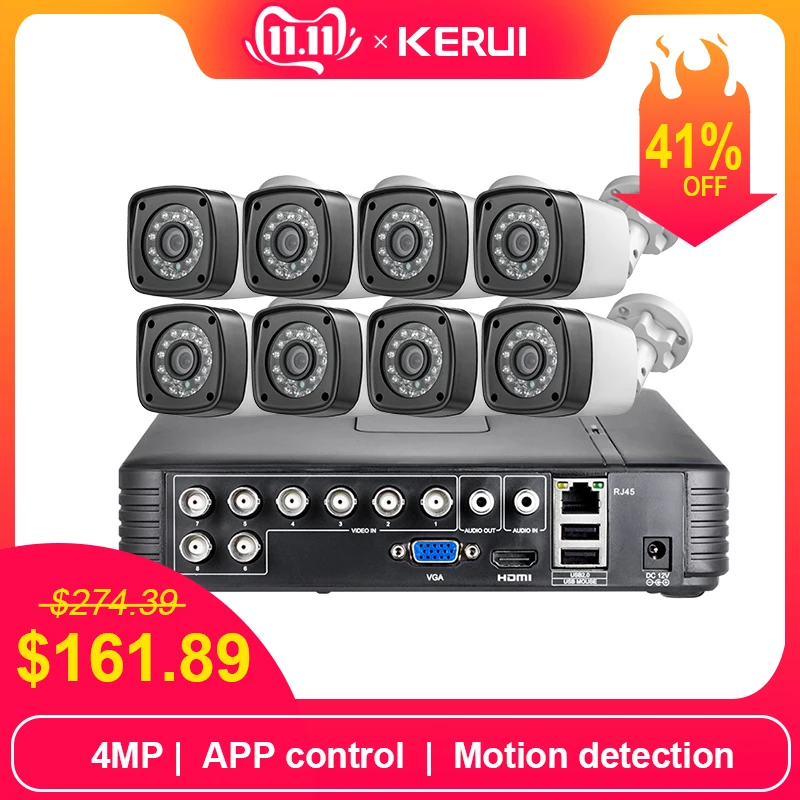 KERUI наружный AHD домашняя камера безопасности 8CH DVR комплекты с 8 шт. 1520 P 4MP камера HDMI CCTV система видеонаблюдения комплект