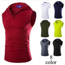 Стиль, мужской однотонный жилет, Мужская эластичная майка с капюшоном, Приталенный жилет