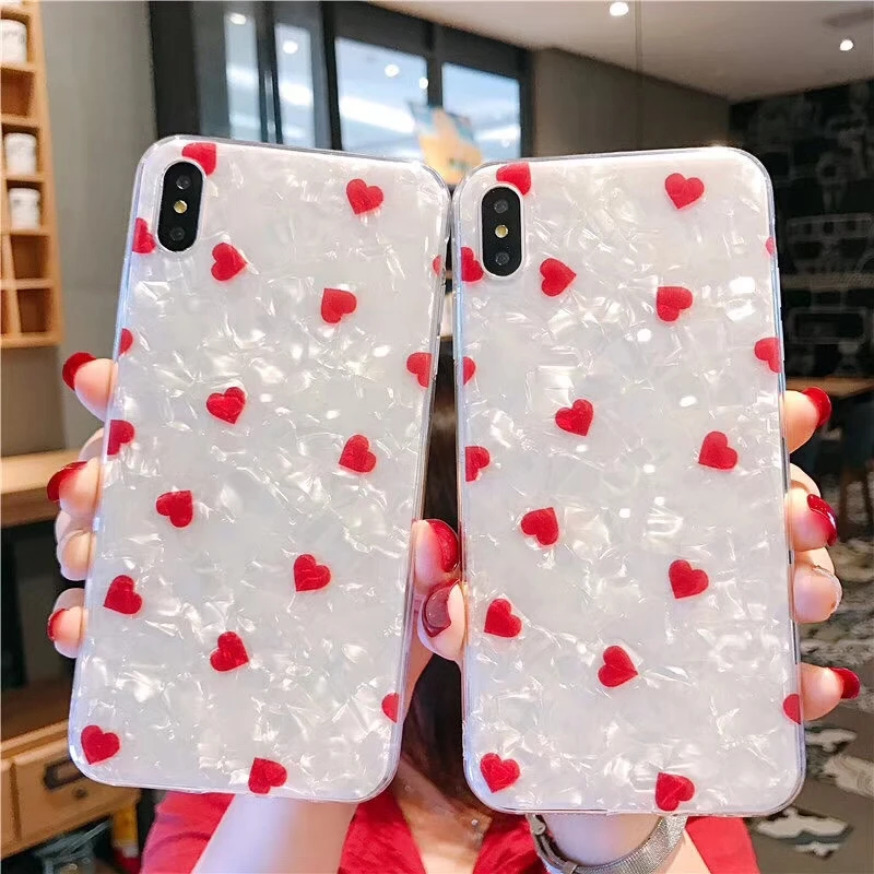Для iPhone X 10 XR XS Max 8 7 6 6s Plus Красное сердце любовь оболочка узор искристый Блестящий