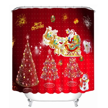 

Christmas 3d Shower Curtains Colorfuled Christmas Tree Pattern Waterproof Bathroom Curtains Thickened Fabrics Bath Curtains
