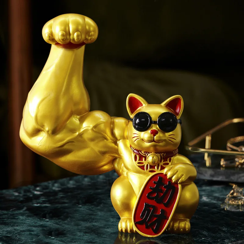 Grand argent Chat Figurine Sculptures Chance Chat Figurine Fortune Grande  Richesse Accessoire Chinois Lucky Cat Figurine Pour Ornement Bureau Voiture  Décoration