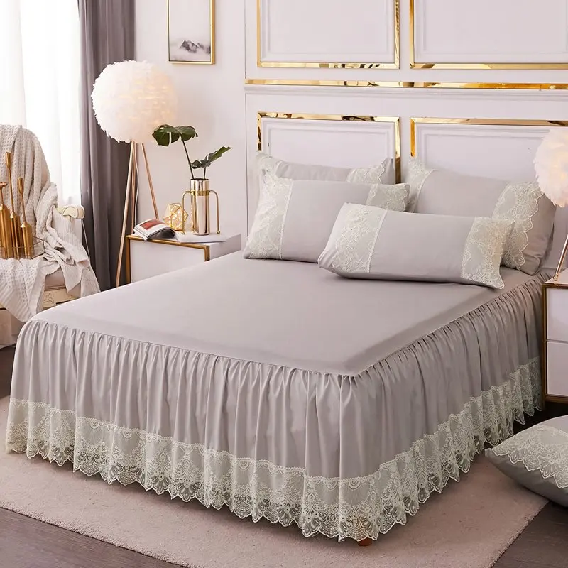Details about   Princess Bed Skirt Pillowcases Lace Design Valance Sheet Bedding Bedroom 