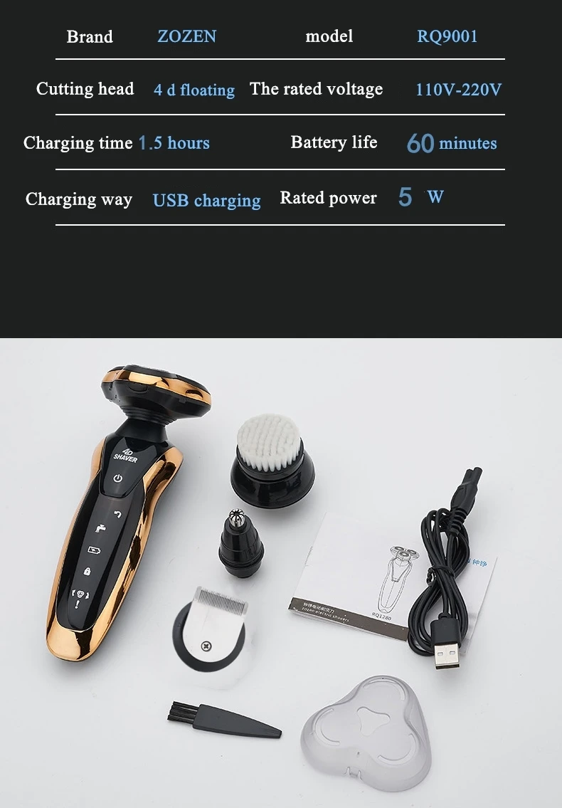 Electric Shaver For Men Rechargeable Men Electric Razor USB 3Blades Portable Water Proof Shaving Machine ZOZEN Electric Shavers