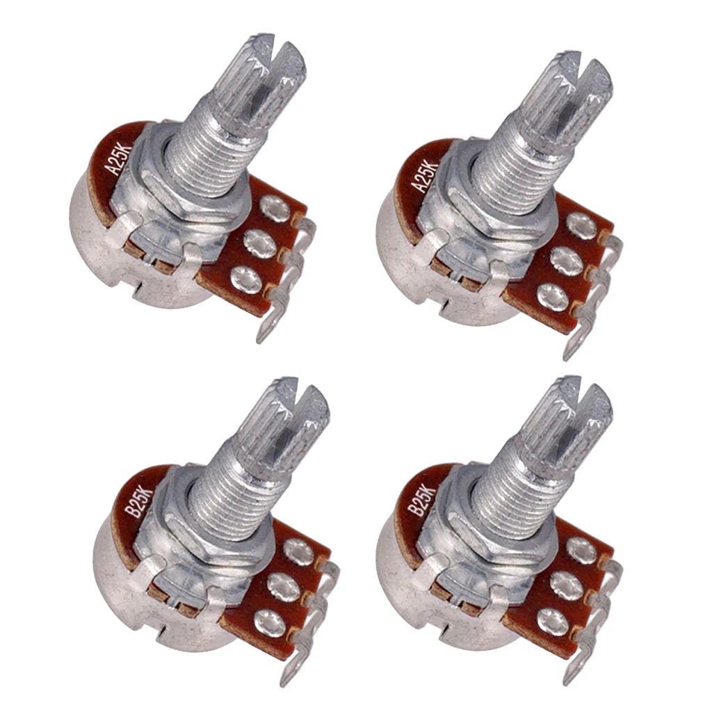 4pcs Full Size A25K / B25K Audio Tone Volume Pots Potentiometer Dia 17mm L 18mm Shaft