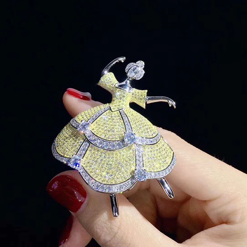 TOP Grade Cubic Zirconia Pave Ballet Girl Brooch