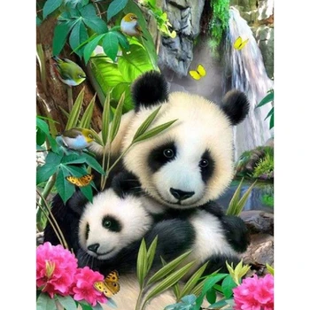 

Full 5D Diy Diamond Painting Cross Stitch "Panda mother and son" 3D Diamond Embroidery Rhinestone Decor Paintings