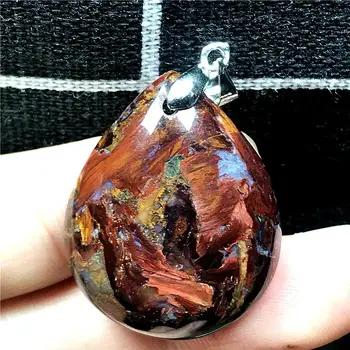 

Top Natural Red Pietersite Pendant Jewelry For Woman Man Crystal 30x24x8mm Silver Water Drop Namibia Fire Energy Stone AAAAA