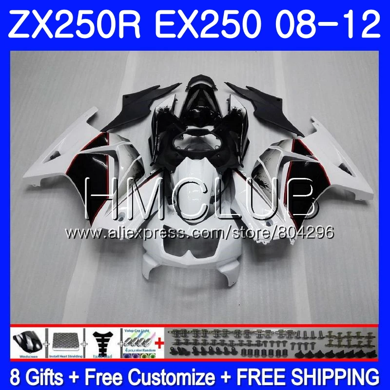 Средства ухода за кожей для KAWASAKI NINJA EX250 ZX250R 2008 2009 2010 2011 2012 Черный Белый 9JK. 2 ZX 250R ZX-250R EX 250 08 09, 10, 11, 12, обтекатели - Цвет: No. 1