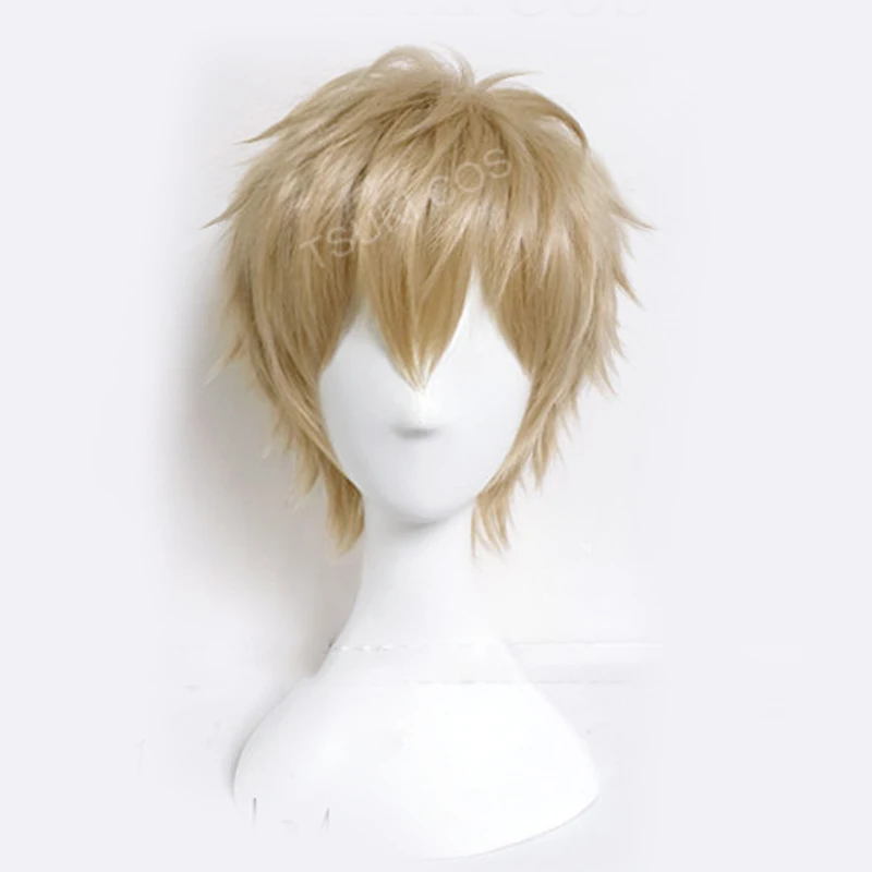 Anime One Punch-Man Genos Parrucca Corta Costume Cosplay Resistente Al Calore Capelli Sintetici Uomo Parrucche + Cappuccio Parrucca