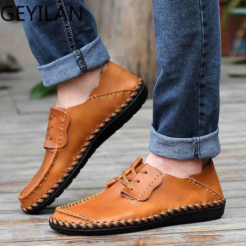 

Genuine Leather Men Shoes Boat Shoes for Men 2020 New Mens Loafers Shoes Casual Fashion Mens Falts Large Size 38-47