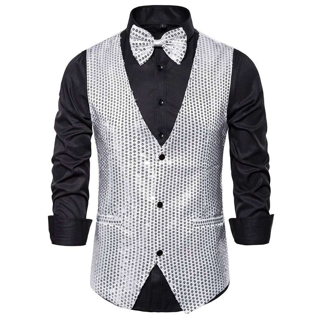 Костюм жилет мужской блейзер блесток Slim Fit бизнес свадебный жилет Формальные шоу жилет d90805