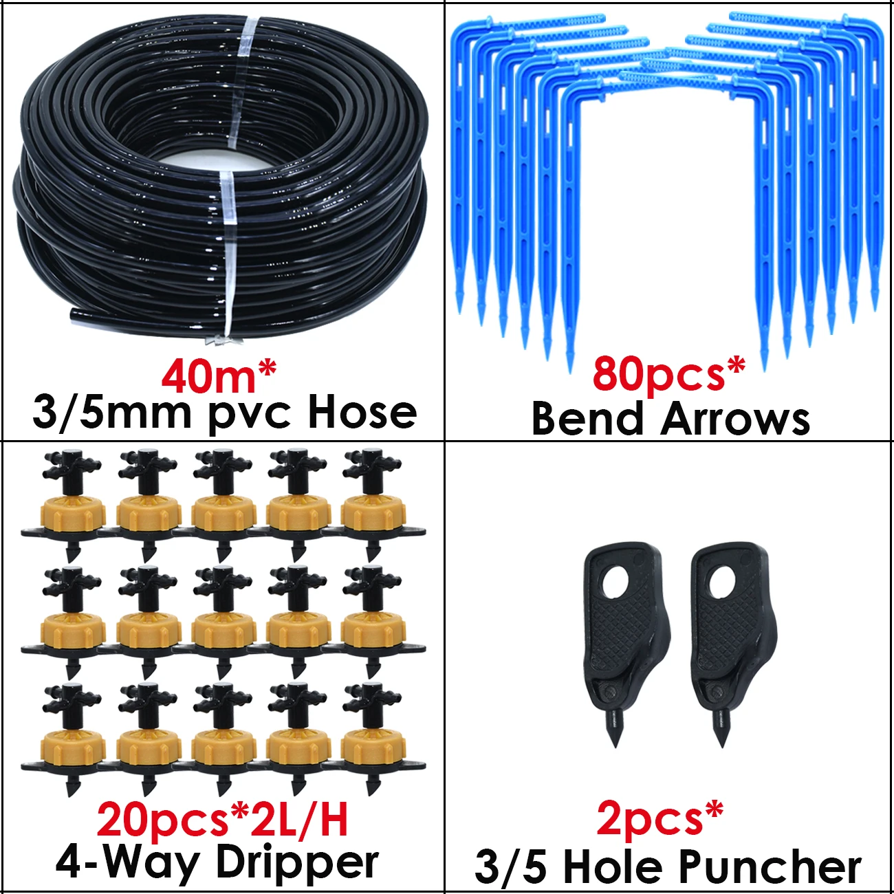 KESLA 5M-100M 2LPH Pressure Compensation Emitter Watering Kits for Agriculture Greenhouse Drop Drip Irrigation System w/ Puncher