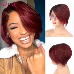 99j Lace Front Pixie Cut Wig Short Human Hair Brazilian 150% Density  1b / 27 30 Ombre Wigs