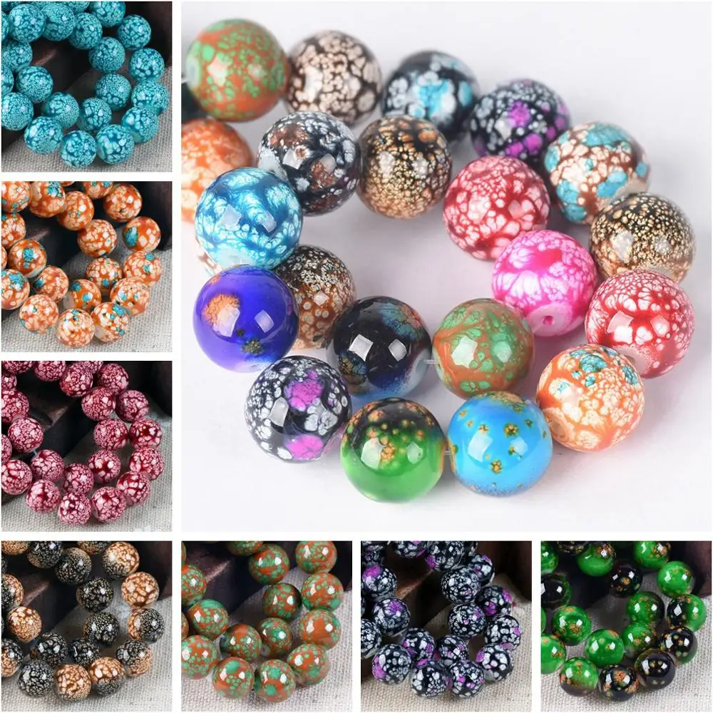 Round Imitate Porcelain Patterns Coated 8mm 10mm Opaque Glass