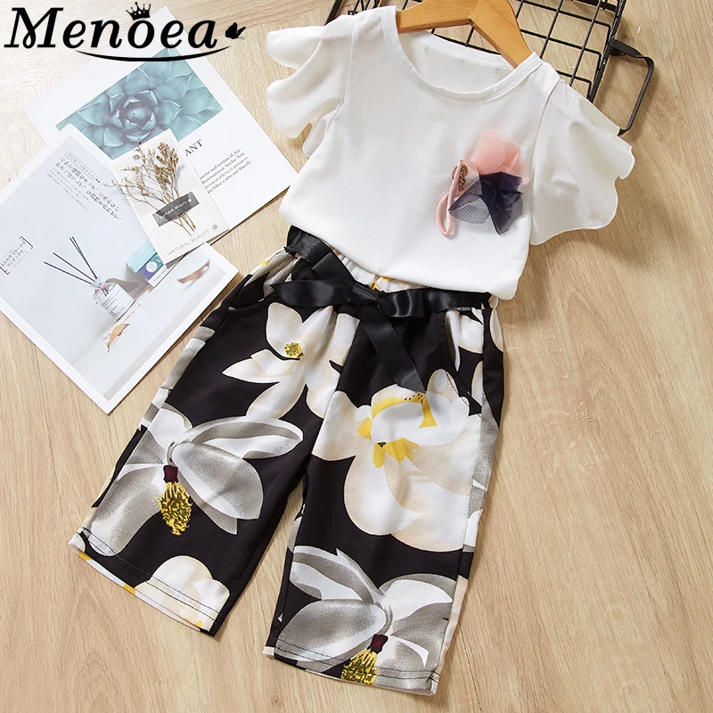 

Menoea Girls Clothing 2020 New Style Children Clothes Suits Cute Flower Clothes Long Pants Suits for 3-7Y Kids Clothing Sets