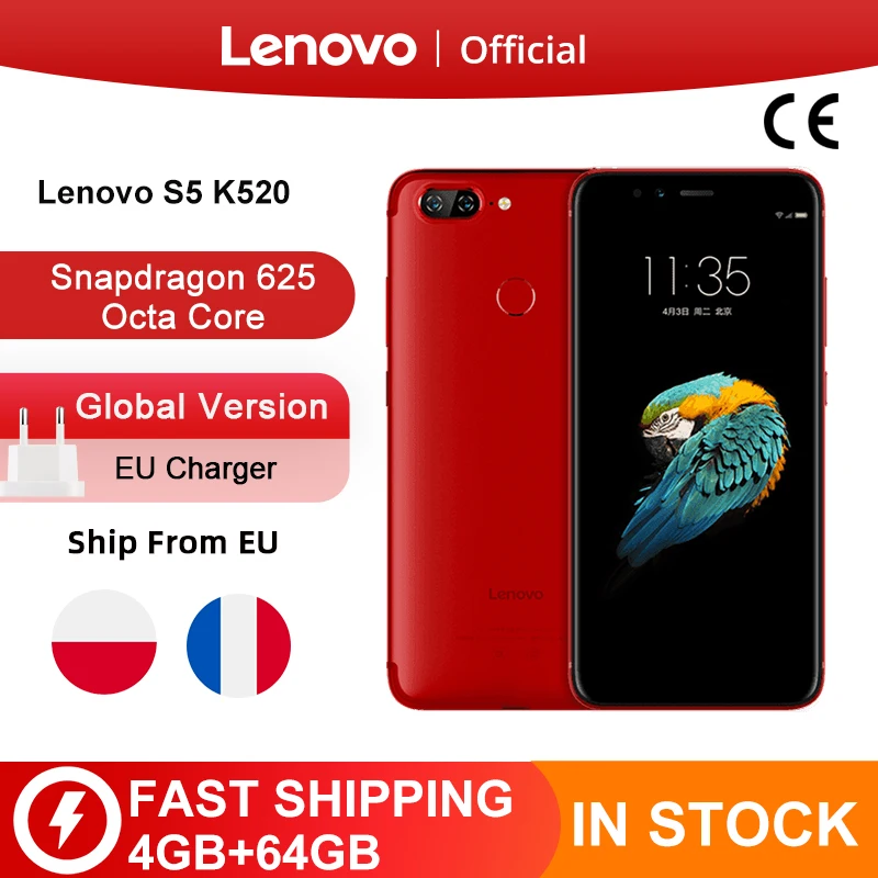 Глобальный Встроенная память lenovo S5 K520 4 GB 64 Snapdragon 625 Octa core 13MP двойная задняя камера
