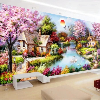 

5D Full Diy Round Diamond Painting Mosaic Handmade Roman Cherry Village Scenery Wall Decor Diamond Embroidery for Living Room