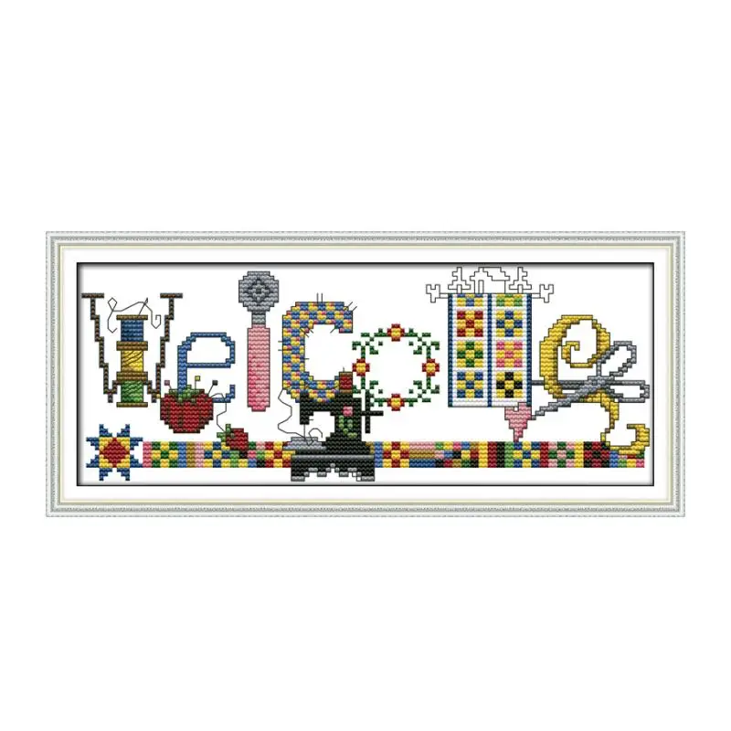 Sewing Machine Welcome Card Cross Stitch Kit Cartoon 11ct Count