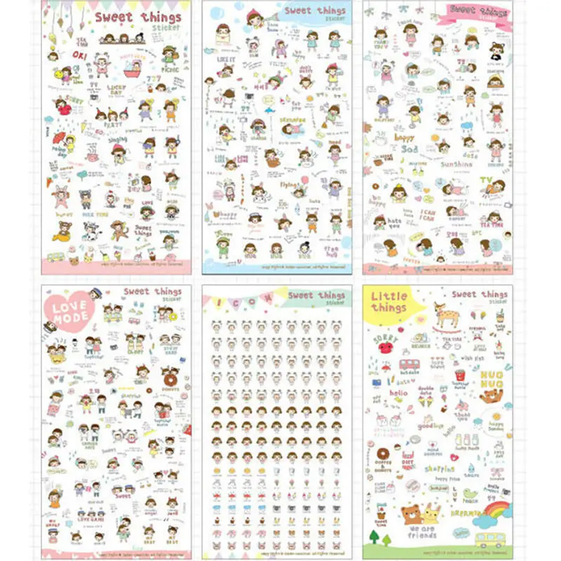 6 sheets/lot Diy Decoration Sticky Album Diary Scrapbooking Memo Sticker Cute PVC Korean SWEET THINGS Paper Sticker