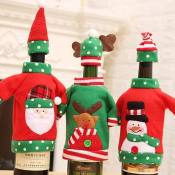 

Newest Sweater Christmas Wine Bottle Covers Holiday Wine Bottle Cloth Cover with Hat for Christmas Party Decorations