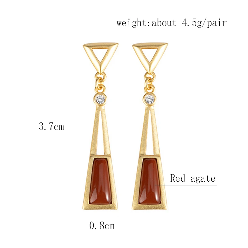 GAGAFEEL Gold Geometric Drop Earrings Natural Red Stone Earrings 925 Sterling Silver Jewelry Fashion Dangle Earring for Women