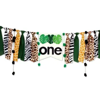 

1 Set Jungle Hunting Theme Baby Birthday Party Decoration Dining Chair Pull Flag H4GD
