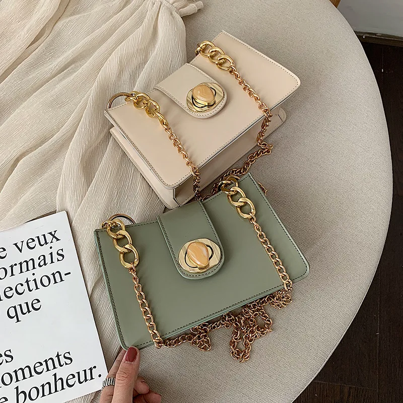 

Simple Small Bag Women's 2019 Summer New Style Fresh WOMEN'S Bag Textured Versatile Bag with Chain Shoulder Square Sling Bag