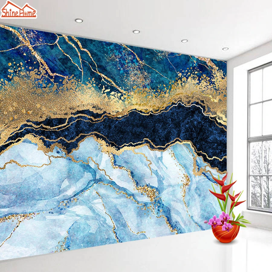 粘着性の壁紙ゴールドとブルーの大理石のパターン 3d効果 リビングルーム 家の改修用 Wallpapers Aliexpress