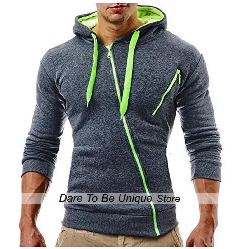 Mens Hoodies Diagonal Zipper Design Pure Color Long Sleeve Slim Hoodie Casual Hooded Sportswear Sweatshirts Men Streetwear Black