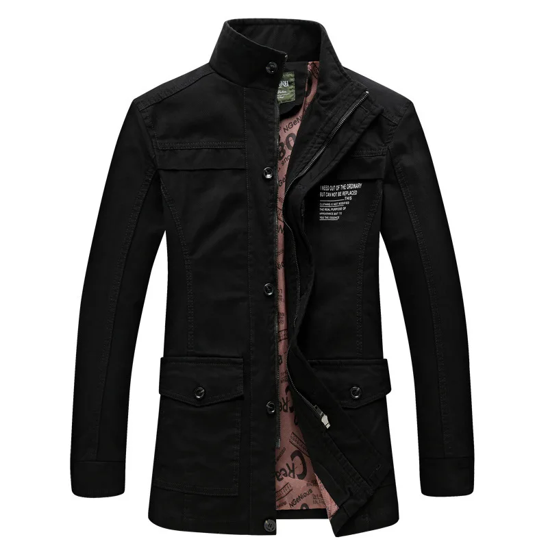 Man Jacket Pure Cotton Middle Age Loose Coat Men's Wear Leisure Time Long Fund Dad Dress Men's Windbreaker - Цвет: black