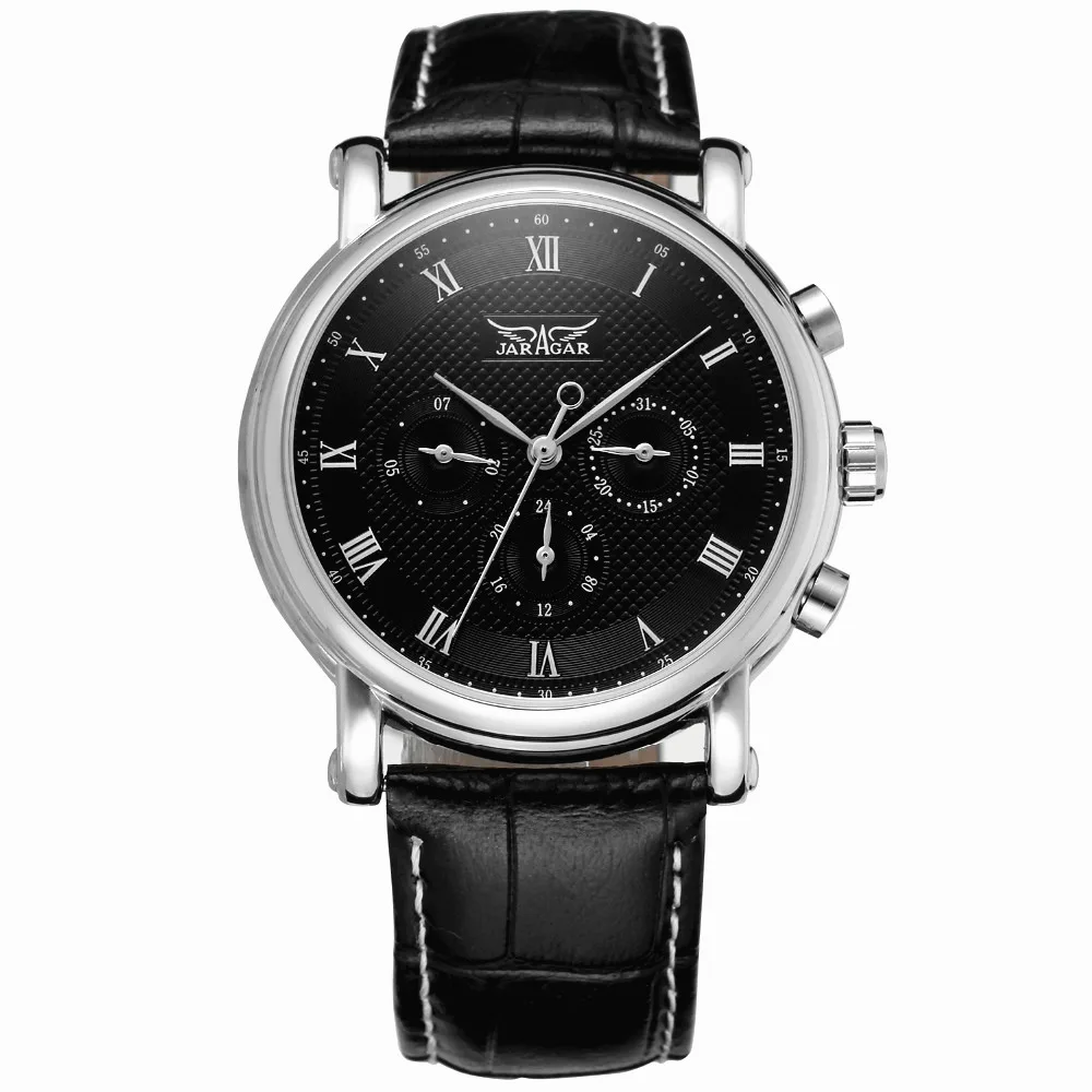 

JARAGAR Men Self-Wind Leather Band Watch Automatic Mechanical Wristwatch Gift Box relogio masculino zegarek reloj hombre