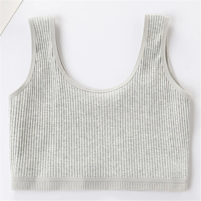 Soft Cotton Children Girls Underwear Kids Girl Solid Color Vest Bra Tank Top Crop Tops for Girl 9-16Years Dark Grey