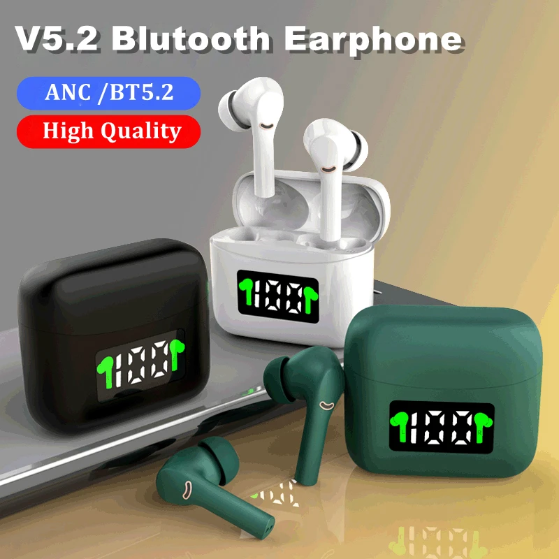 V5.2 Bluetooth Earphone ANC Active Noise Cancelling Wireless Headphones Stereo Earbuds Gaming Headsets With Mic Charging Case
