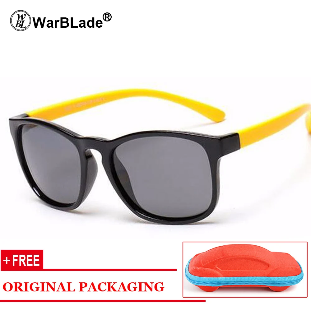 black yellow WarBLade детские очки с гибкой оправой, Детские крутые UV400 Солнцезащитные очки, поляризованные солнцезащитные очки, защитные очки для мальчиков и девочек с чехлом - Цвет линз: black yellow