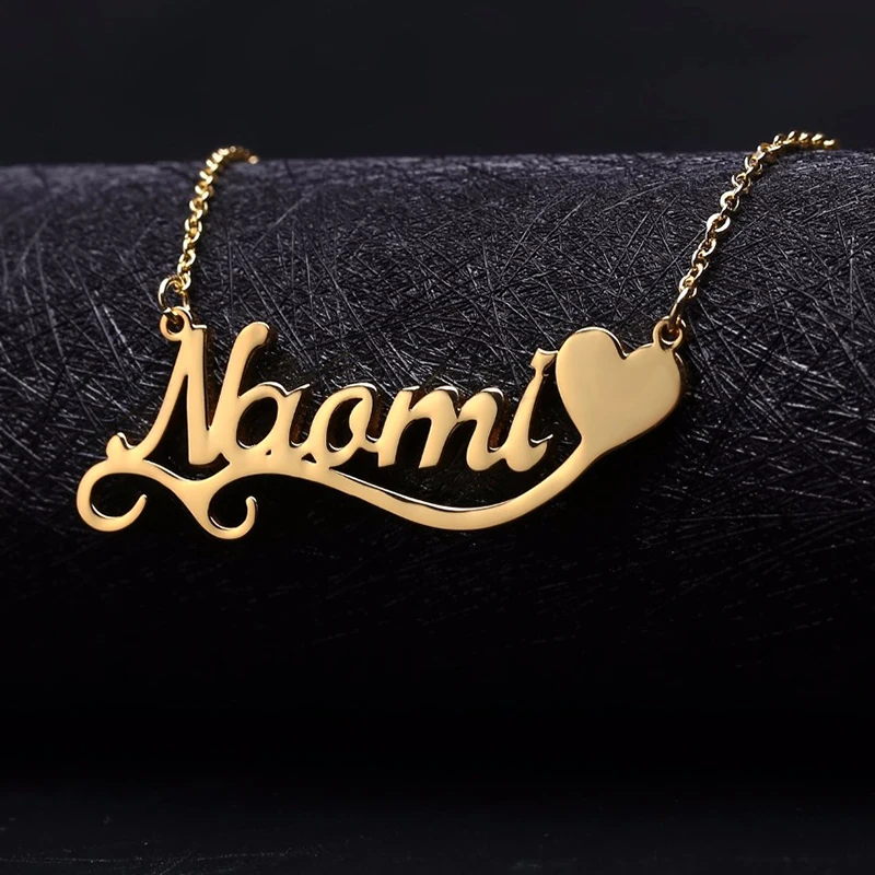 Заказное именное ожерелье с символом сердца Cursive из нержавеющей стали именная