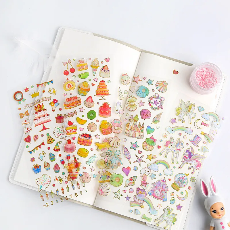 

Kpop Stickers Version Cute Rainbow Unicorn Hot Stamping Transparent DIY Diary Hand Account Space Decoration Cartoon Kid Stickers