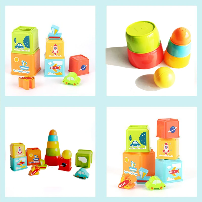 Children Stacking Cup Sorting Toys Set Traffic Shape Matching Stack Blocks Montessori Educational Baby Beach Bathtub Toys Gifts