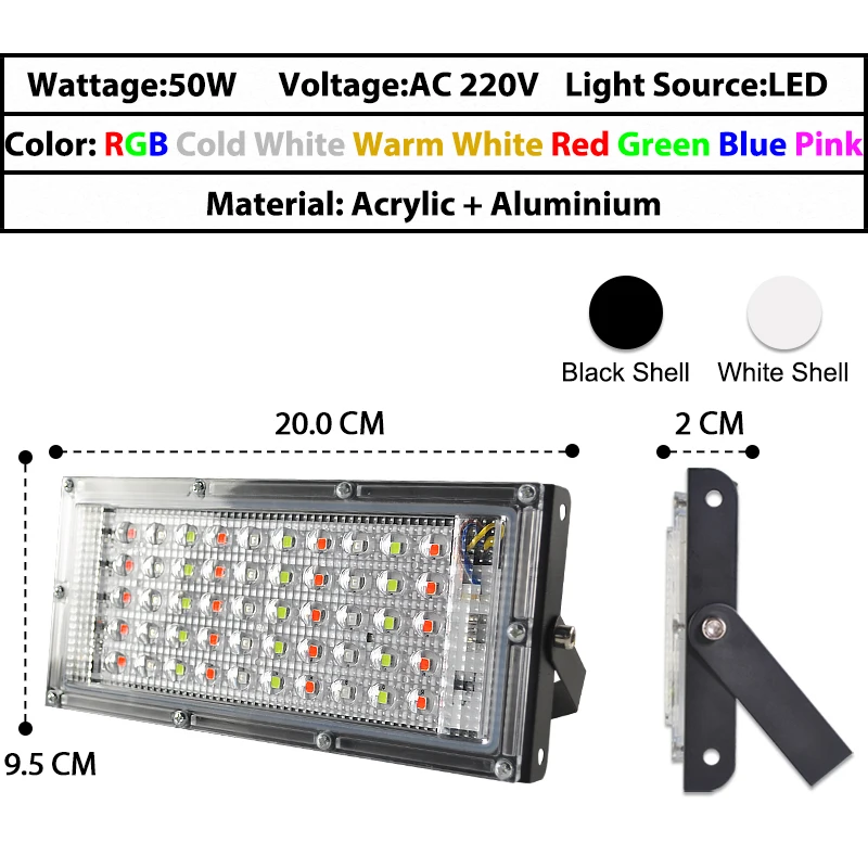 Светодиодный прожектор светильник 50 Вт 100 Вт RGB напольный светильник переменного тока 220V дистанционное управление COB Чип светодиодный уличный фонарь Водонепроницаемый IP65 открытый светильник Инж