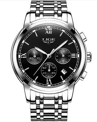 Silver black LIGE, новинка, розовое золото, женские часы, Бизнес Кварцевые часы, женские, Топ бренд, роскошные женские наручные часы, женские часы, Relogio Feminin - Цвет: Silver black